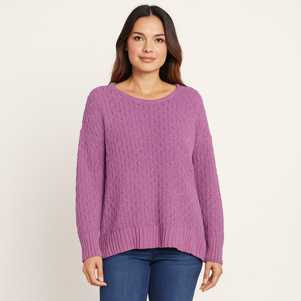 SEVEN7 Women's Textured Chenille Sweater Sz XL Purple Lilac Long Sleeve Pullover